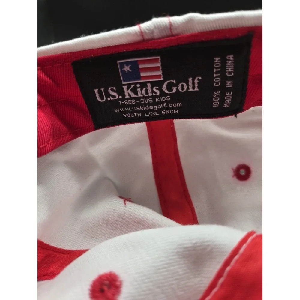 US Kids Golf White Red Embroidered Adjustable Baseball Cap Youth L/XL PGA Logo